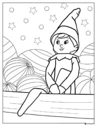 Elf Sitting on a Ledge Coloring Page with Candy