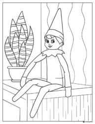 Elf Sitting on a Shelf Coloring Page by Plant