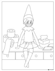 Elf on the Shelf Coloring Sheet Wearing a Mask