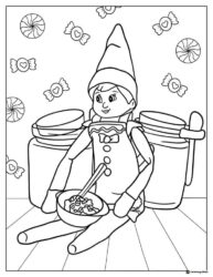 Elf on the Shelf coloring page eating cereal