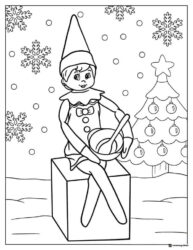 Elf on the Shelf coloring page mixing in a bowl