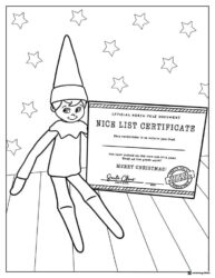 Elf with Nice List Certificate Coloring Page