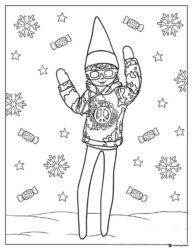 Elf with Sunglasses Coloring Page Snowflakes and Candies