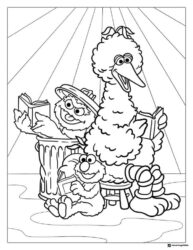 Elmo Big Bird and Oscar Reading Coloring Page