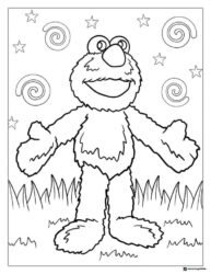 Elmo Coloring Page Standing in Grass with Stars