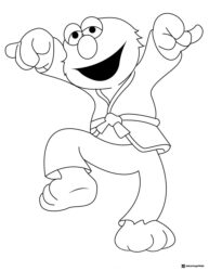 Elmo Coloring Page in a karate gi doing a pose