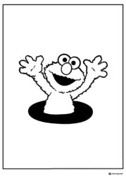 Elmo Coloring Page popping out of a hole with arms up