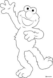 Elmo Coloring Page waving with happy expression