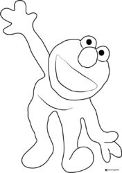 Elmo Coloring Page with one arm up and one arm out