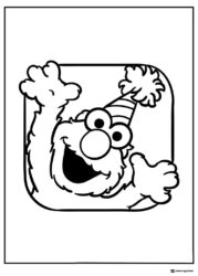 Elmo Coloring Page with party hat and thumbs up