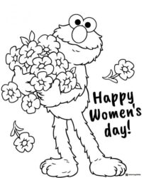Elmo Happy Womens Day Coloring Page with flowers