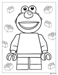 Elmo Lego Figure Coloring Page surrounded by blocks