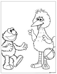 Elmo and Big Bird playing basketball coloring page