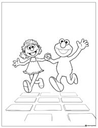 Elmo and a girl skipping coloring page