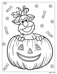 Elmo in a pumpkin Halloween coloring sheet