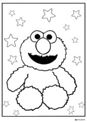 Elmo smiling coloring page with surrounding stars