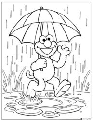 Elmo with an umbrella in the rain coloring page