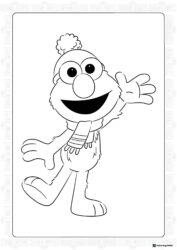 Elmo with hat and scarf coloring page