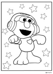 Elmo with headphones and heart coloring page