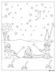 Elves Coloring Page Roasting Marshmallows
