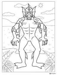 Fish Monster Coloring Page by the water