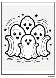 Four Cute Ghosts Coloring Page with Stars