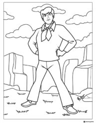 Fred Coloring Page in mountains with hands on hips