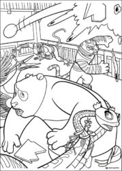 Furious Five and Po fighting Coloring Page