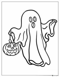 Ghost Coloring Page Holding a Jack o Lantern