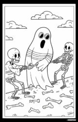 Ghost Coloring Page in Tug of War with Skeletons