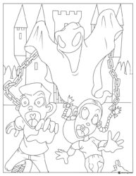 Ghost Scaring Children Coloring Page