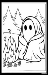 Ghost Wrapped in Blanket by Campfire Coloring Page