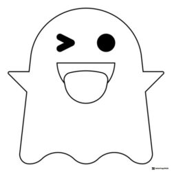 Ghost emoji winking and sticking tongue out coloring page