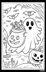 Ghost with Candy Bucket Coloring Page