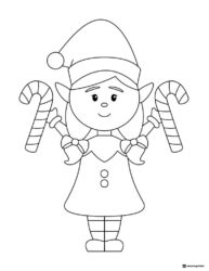 Girl Elf Coloring Page Holding Candy Canes