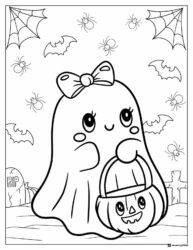 Girl Ghost with Pumpkin Basket Coloring Page