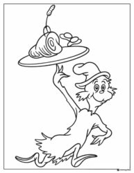 Green Eggs and Ham character holding a plate coloring page