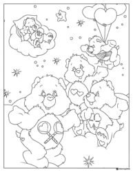 Group Care Bears Coloring Page with Baby and Hearts