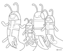 Group of small worm creatures coloring page