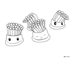 Group of three enoki mushrooms coloring page