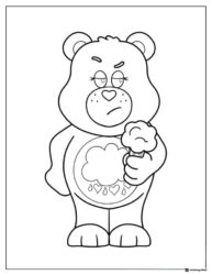 Grumpy Care Bear Coloring Page holding a cloud