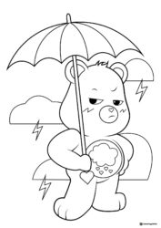 Grumpy Care Bear Coloring Page with umbrella and lightning
