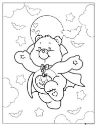 Halloween Care Bear Coloring Page with pumpkin and bats