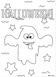Halloween Ghost Coloring Page with Stars and Wavy Lines
