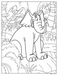 Horton the Elephant coloring page in a jungle setting