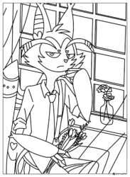 Husk Coloring Page Holding Flowers by a Window