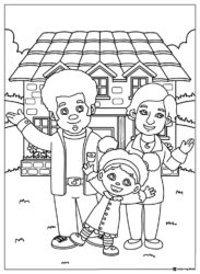 Jodi Platypus with her family and house coloring page