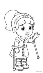 Katerina Kittycat Coloring Page waving and holding crutches