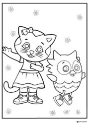 Katerina Kittycat and O the Owl Coloring Page with flowers