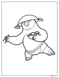 Kung Fu Panda Po eating with chopsticks coloring page